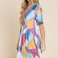 BOMBOM Ruched Color Block Short Sleeve Dress