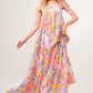 And The Why Full Size Printed Tie Shoulder Tiered Maxi Dress