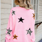 Star Pattern Round Neck Dropped Shoulder Sweater