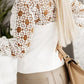 Hollowed Floral Lace Spliced Long Sleeve Blouse